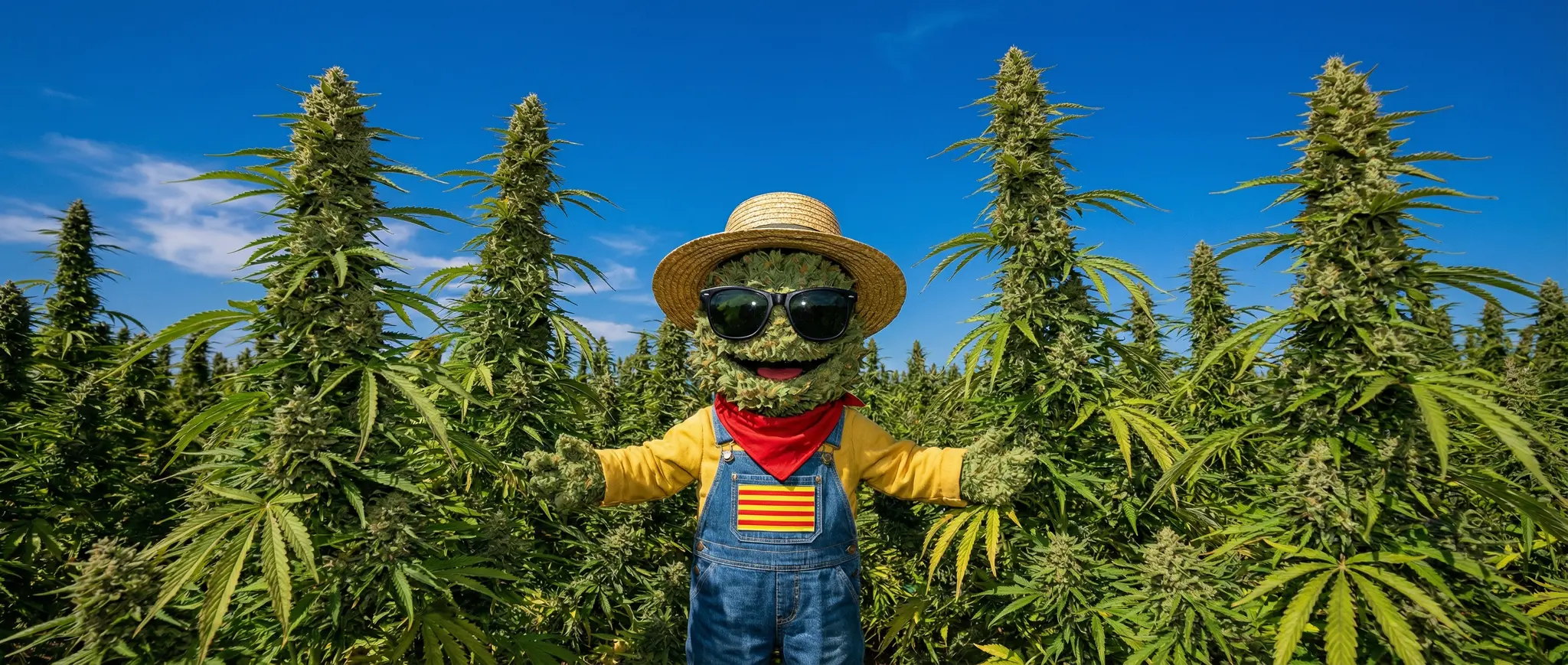 Producteur Widaki au milieu de sa parcelle CBD en pleine floraison outdoor Pyrénées-Orientales terroir catalan