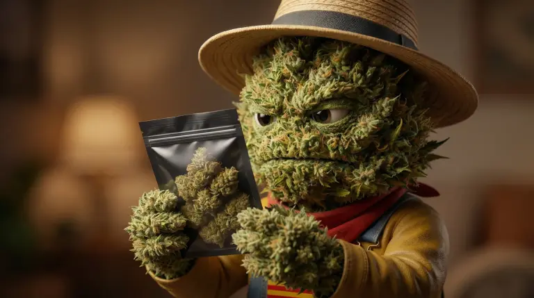 Producteur Widaki inspectant un sachet de fleurs de CBD pour la conservation des terpènes