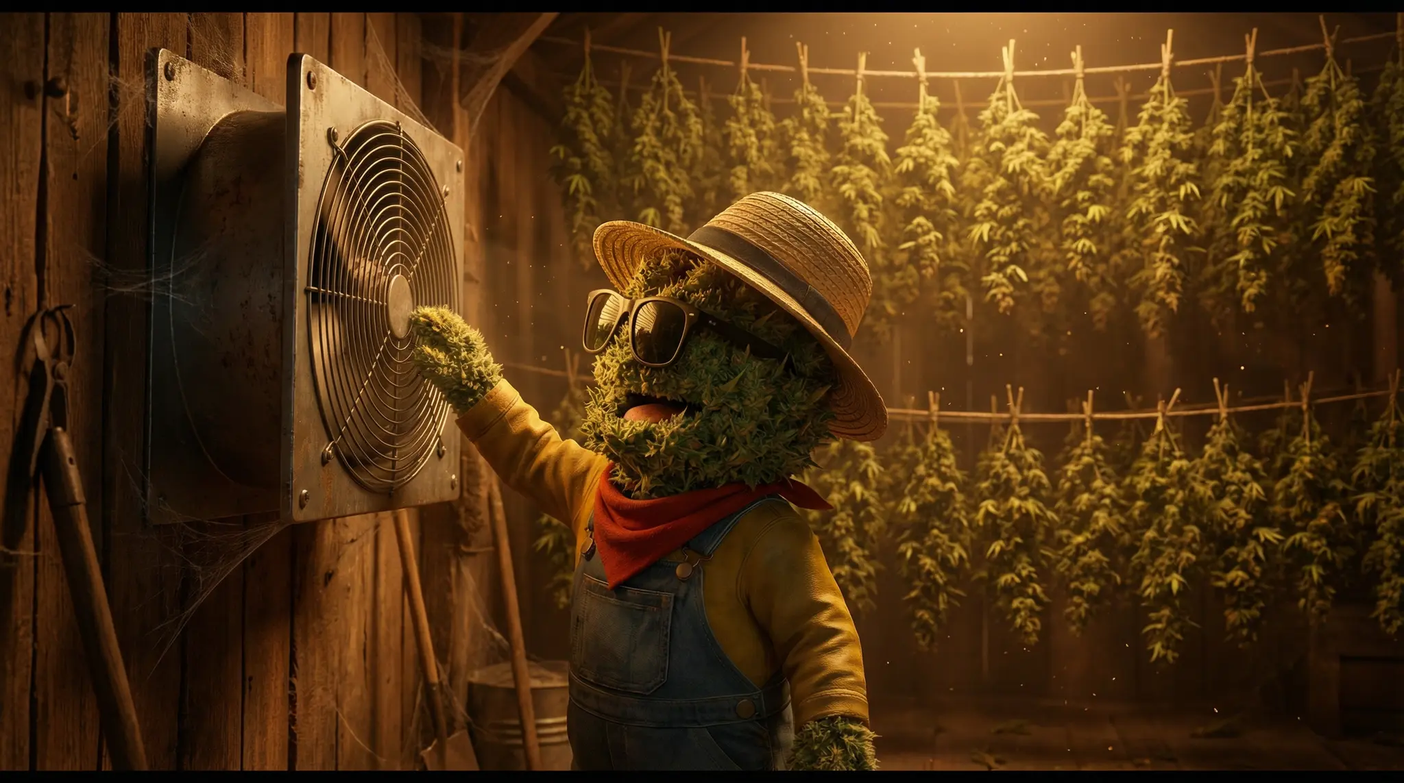 Espace de séchage lent en obscurité totale pour fleurs de CBD artisanales chez Widaki