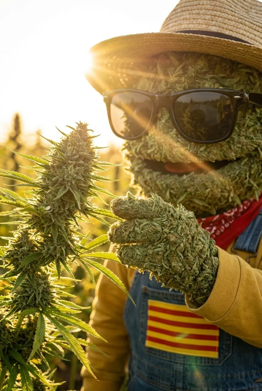 Fleur de CBD outdoor cultivée en plein champ inspectée à la lumière du soleil catalan