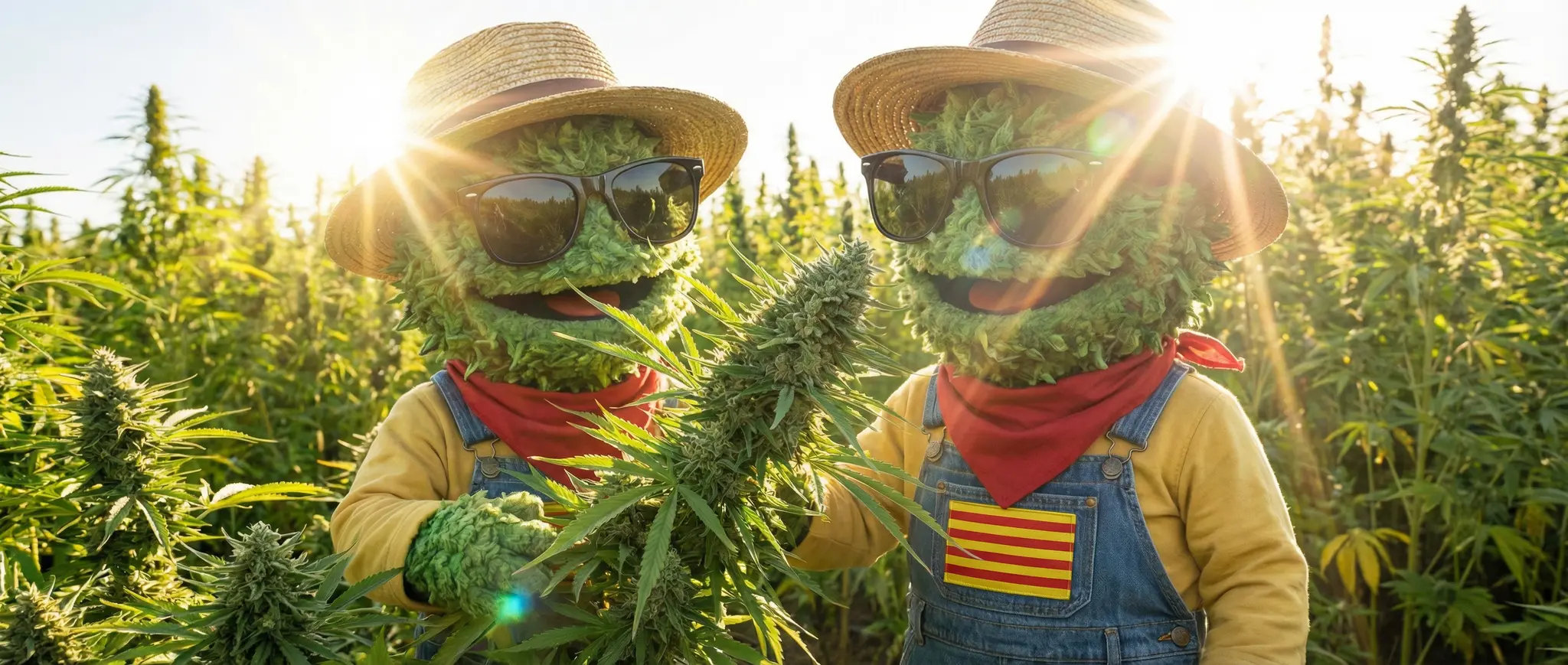 Producteur Widaki tenant une fleur de CBD en floraison dans sa parcelle outdoor des Pyrénées-Orientales