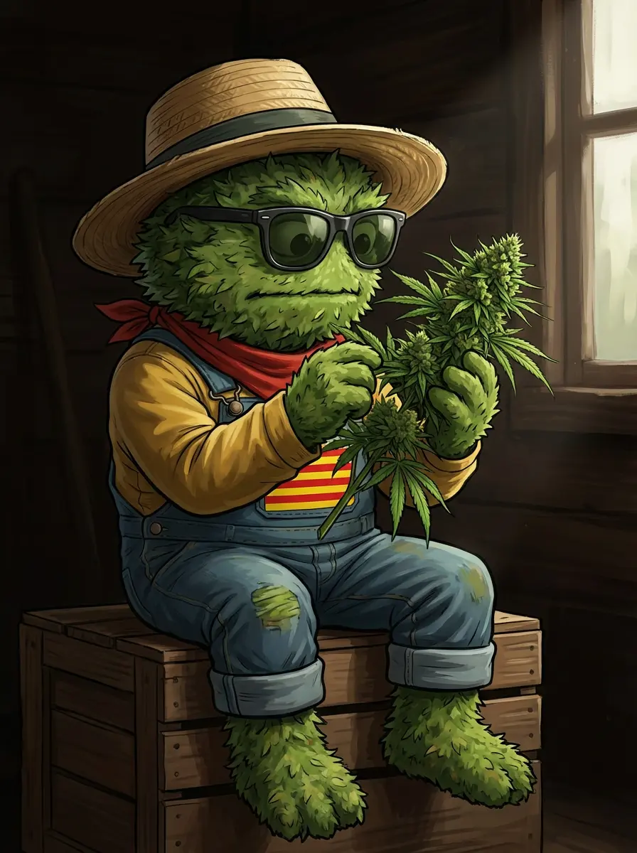 Producteur inspectant une branche de CBD avant séchage lent artisanal