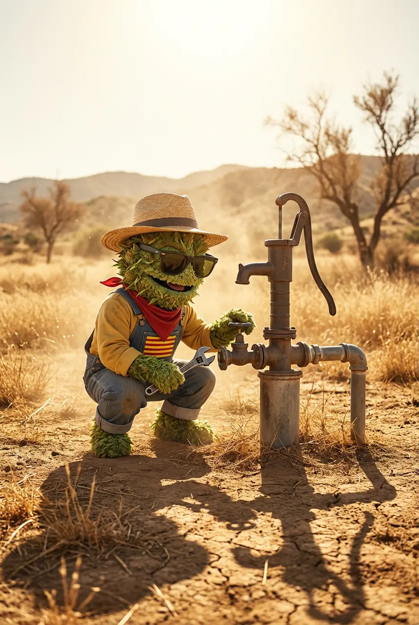Producteur inspectant le forage d'irrigation pour chanvre CBD en plein champ dans les Pyrénées-Orientales