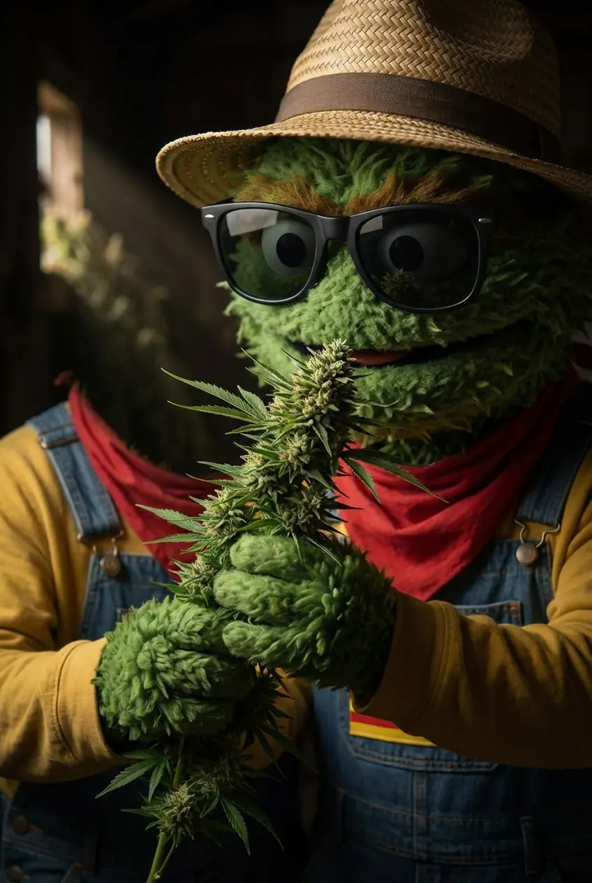 Producteur Widaki inspectant une branche de chanvre CBD fraîchement récoltée avant le séchage artisanal