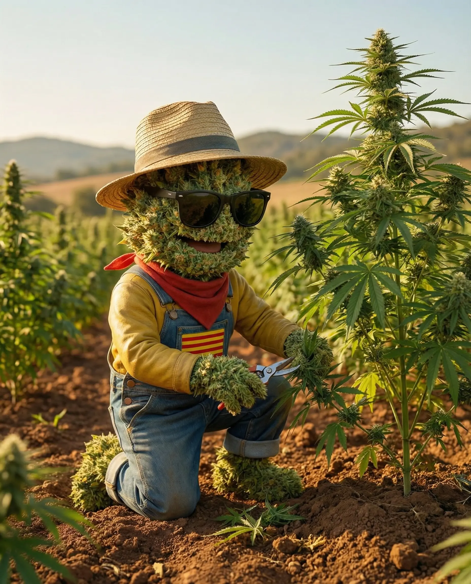 Lollipopping manuel d'un plant de chanvre CBD en plein champ outdoor Pyrénées-Orientales