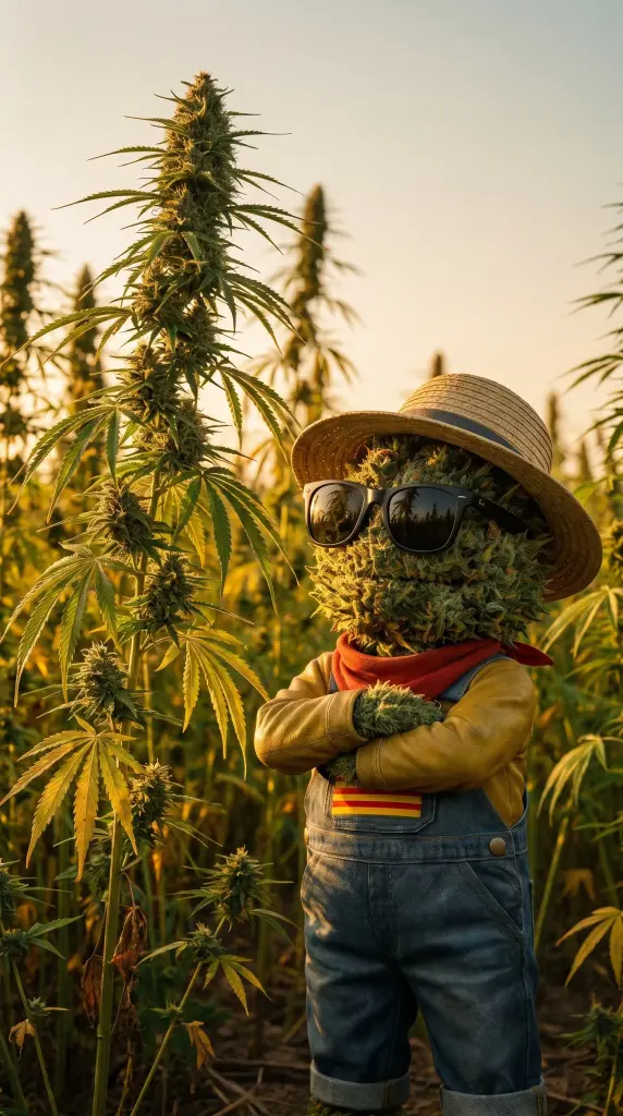 producteur inspectant ses plants de chanvre CBD en pleine terre, culture outdoor sans pesticide