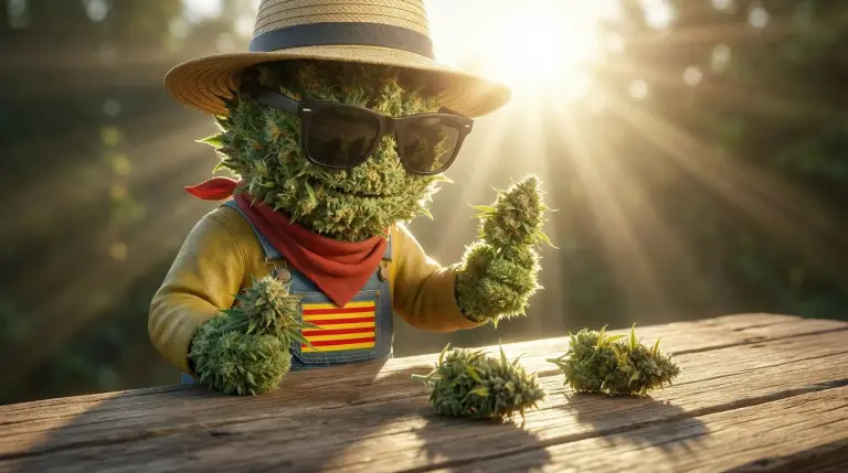 Producteur CBD Perpignan tenant quatre fleurs aux profils terpéniques distincts cultivées en outdoor