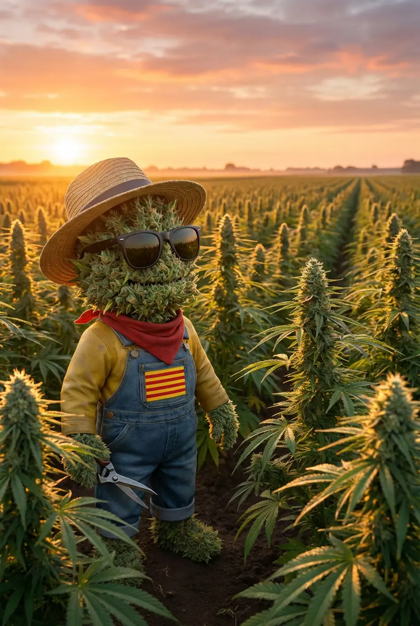 Producteur Widaki récoltant ses fleurs de CBD outdoor à l'aube pour préserver les terpènes