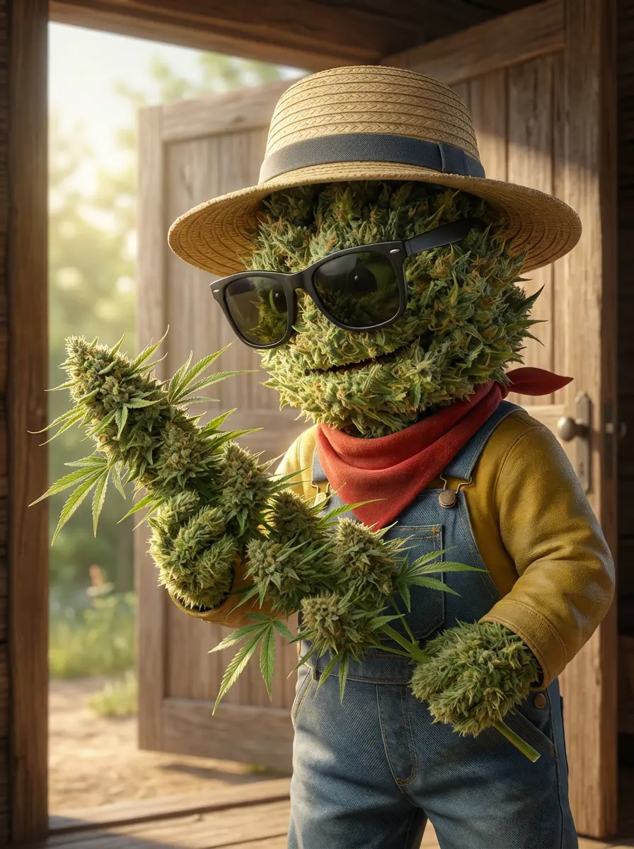 Producteur tenant une branche de chanvre CBD fraîchement récoltée pour inspection