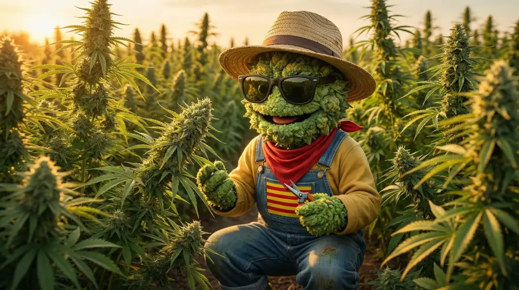 Producteur récoltant manuellement du chanvre CBD outdoor en plein champ à Perpignan