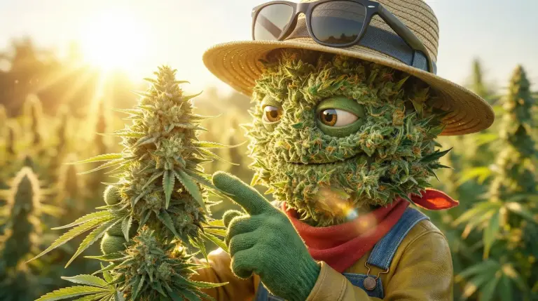 Producteur Widaki examinant une fleur de CBD de qualité sous le soleil des Pyrénées-Orientales