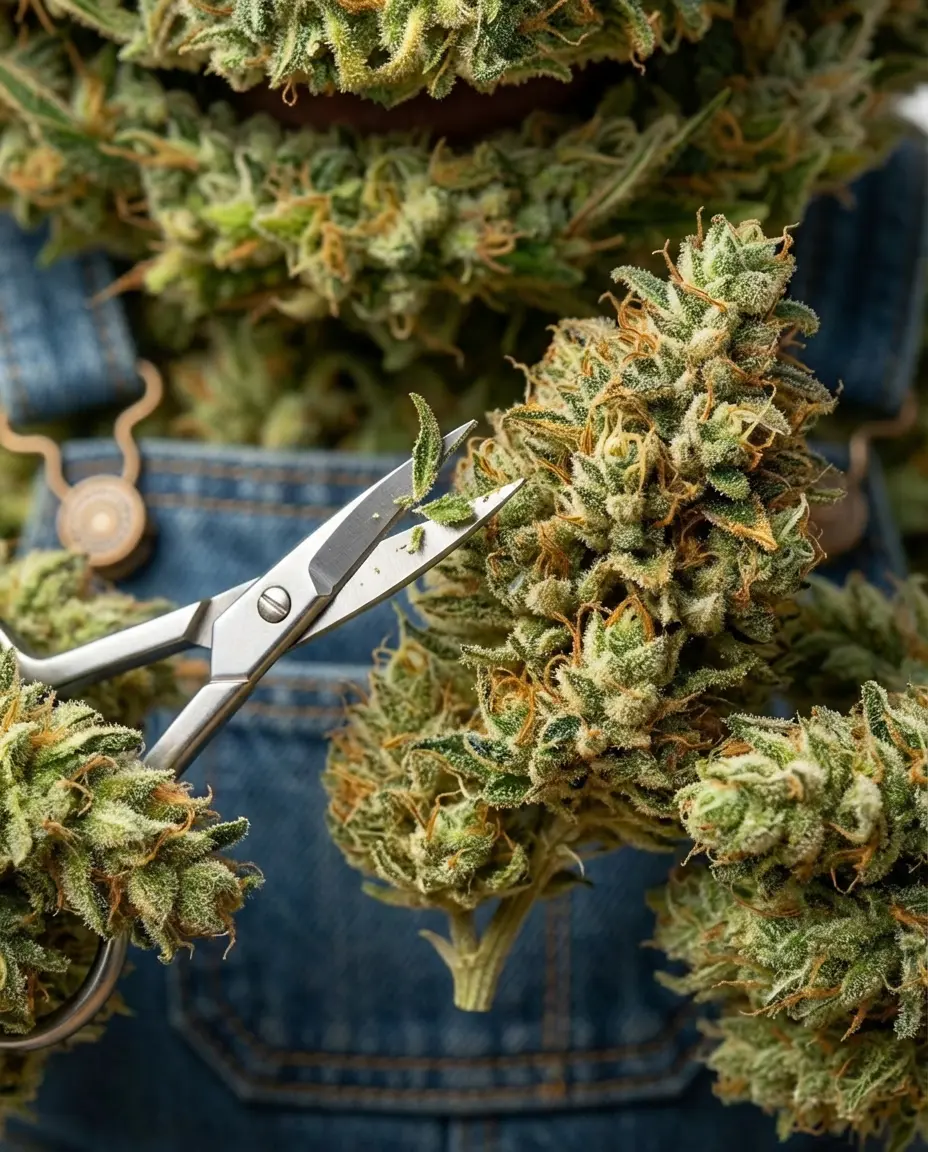 Test manuel du séchage d'une branche de chanvre CBD avant affinage en Grove Bags