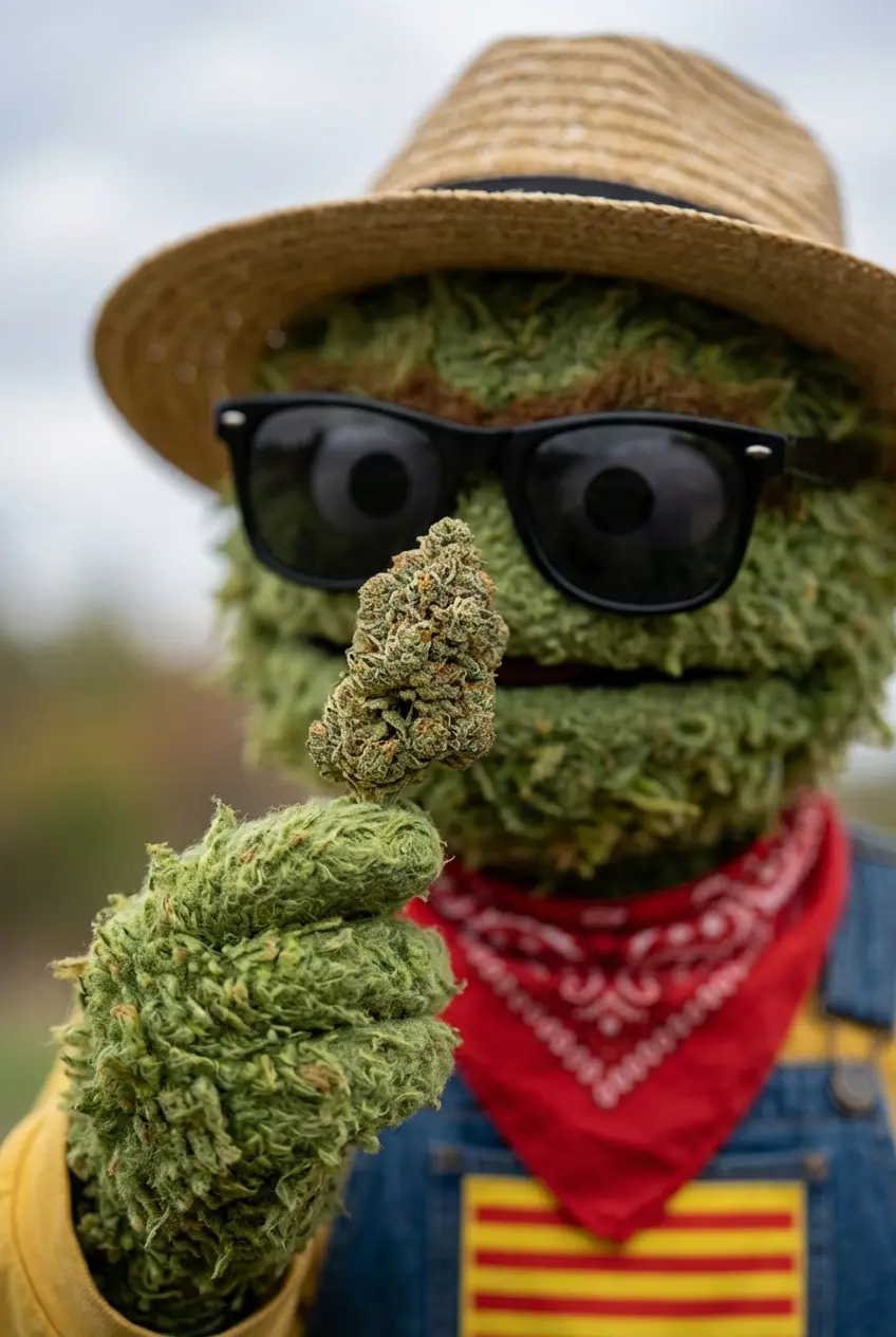Gros plan sur les trichomes d'une fleur de CBD outdoor riche en terpènes cultivée à Perpignan
