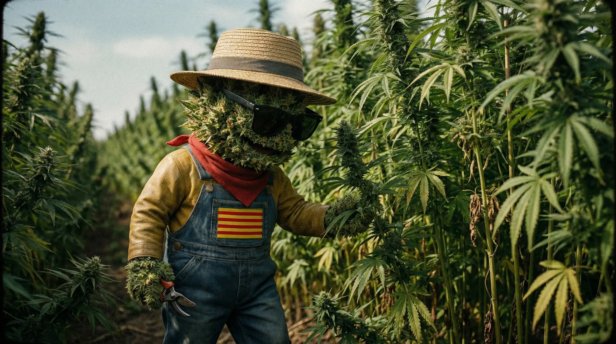 Inspection des nœuds d'un plant de chanvre CBD avant le topping en culture outdoor