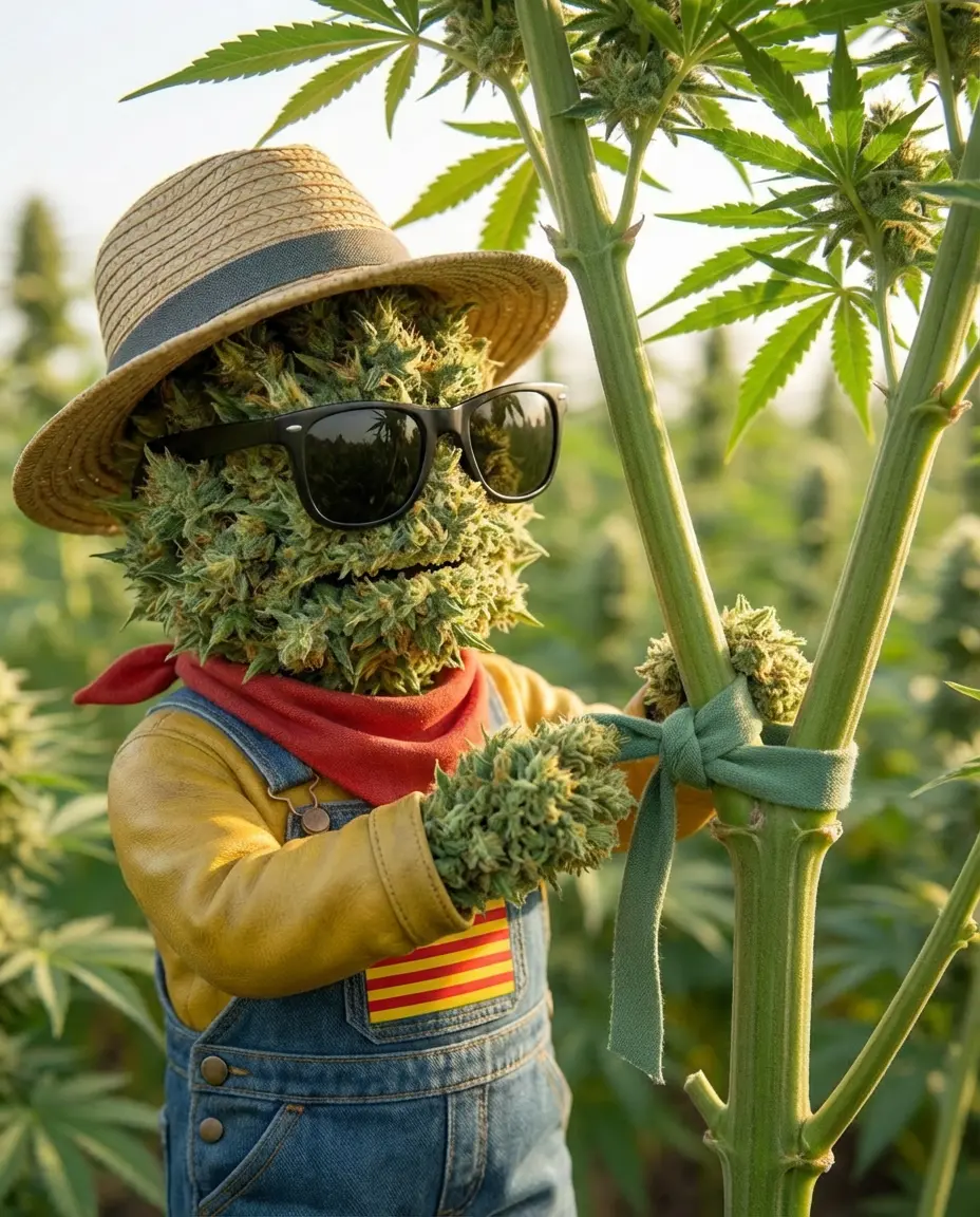 Topping d'un pied de chanvre CBD outdoor, coupe de l'apex au-dessus d'un nœud